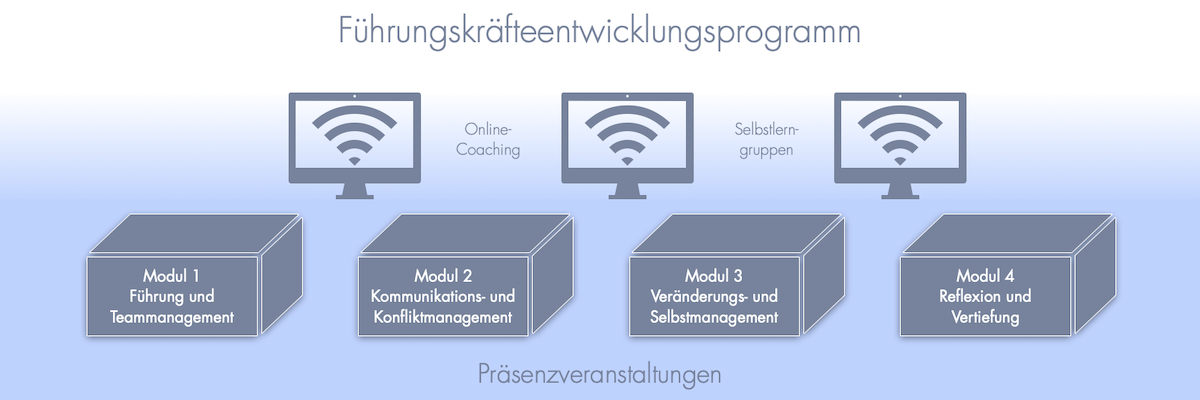 Illustration: Module des Führungskräfteentwicklungsprogramms Illustration: Module des Führungskräfteentwicklungsprogramms