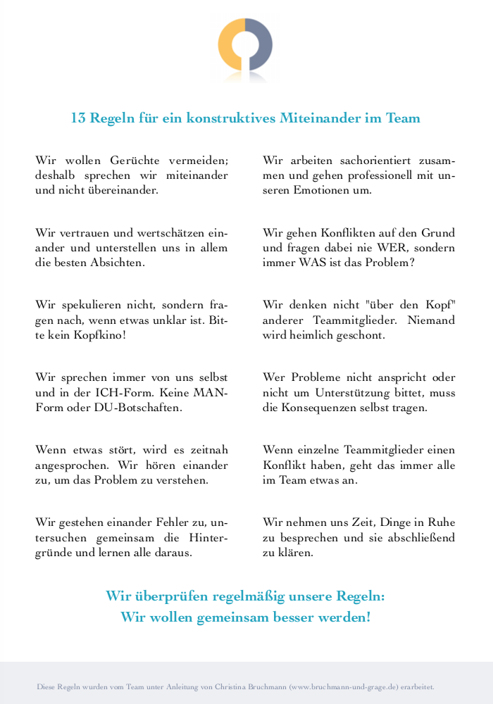 13 Regeln für ein konstruktives Miteinander im Team